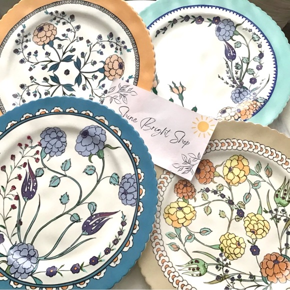 Anthropologie Other - Anthropologie Turkuaz Kitchen Plates Handpainted Glazed Stoneware Floral NWT
